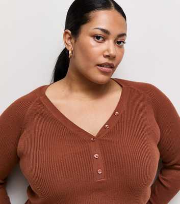 Curves Rust Lightweight Rib Henley Top