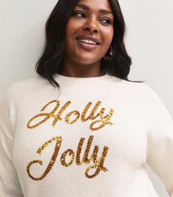 Curves Cream Sequin Holly Jolly Jumper