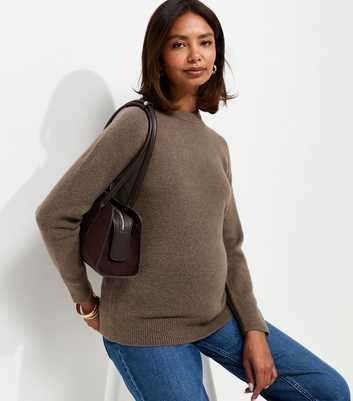 Maternity Dark Mink Knitted Set In Sleeve Crew Neck Jumper