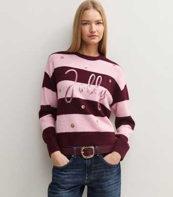 Pink Sequin Jolly Striped Crew Neck Jumper