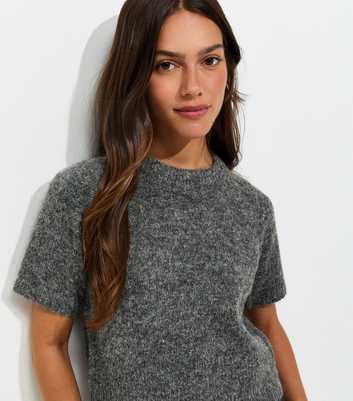 Petite Dark Grey Brushed Knit Short Sleeve Top