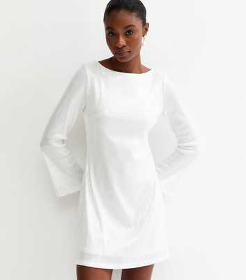 White Sequinned Long Sleeve Mini Dress