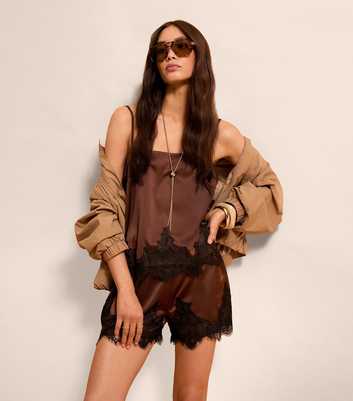 Dark Brown Lace Short Cami Vest Top