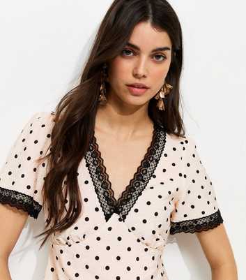 White Polka Dot Lace Trim Tea Top