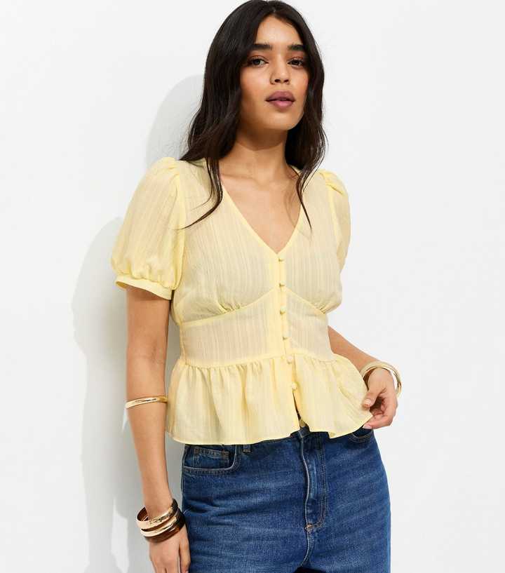 Light Yellow V Neck Tea Blouse