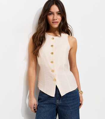 Petite White Textured Button Waistcoat