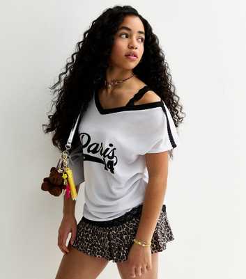 Girls White Off Shoulder Longline Football Top