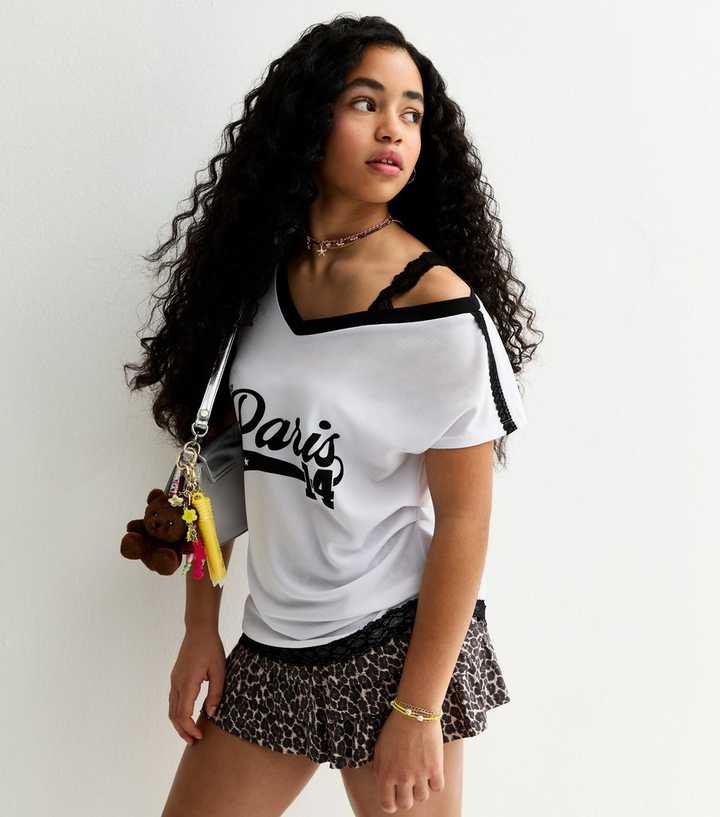 Girls White Off Shoulder Longline Football Top