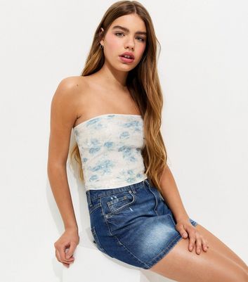 Girls Blue Rose Sequin Bandeau Top