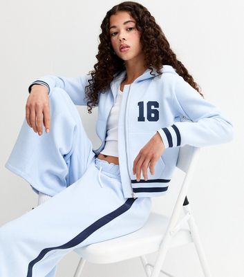 Girls Light Blue 16 Graphic Zip Through Hoodie