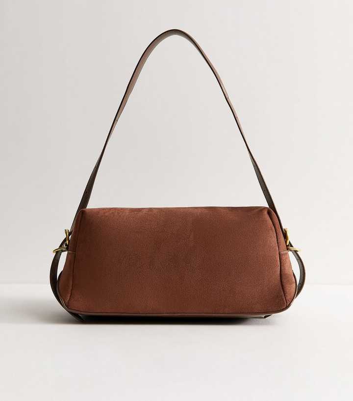 Dark Brown Faux Suede Rectangle Shoulder Bag