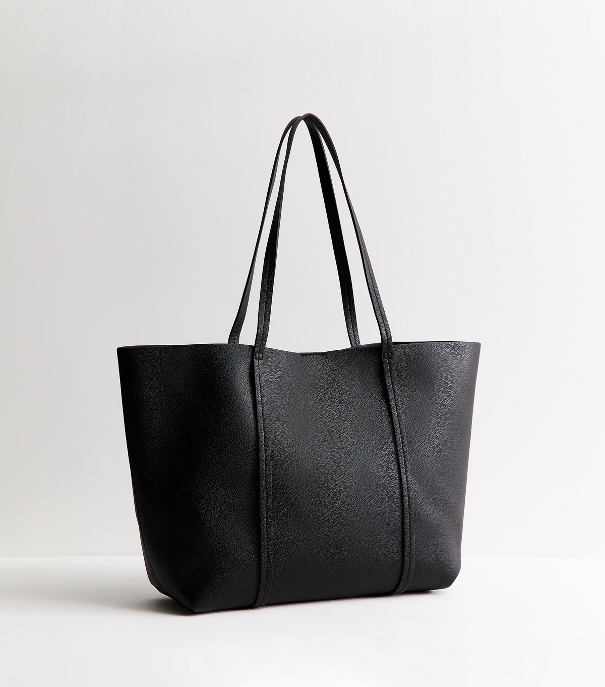 Black Grained Faux Leather Tote Bag Vegan New Look