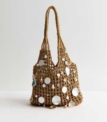 Stone Woven Shell Embellished Grab Bag