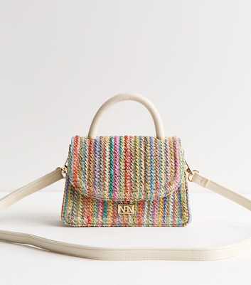 Multicolour Striped Woven Top Handle Bag