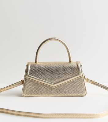 Gold Snake Embossed Faux Leather Flap Top Handle Bag