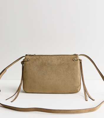 Mink Faux Suede Triple Compartment Crossbody Bag