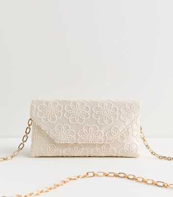 Cream Floral Chain Shoulder Bag