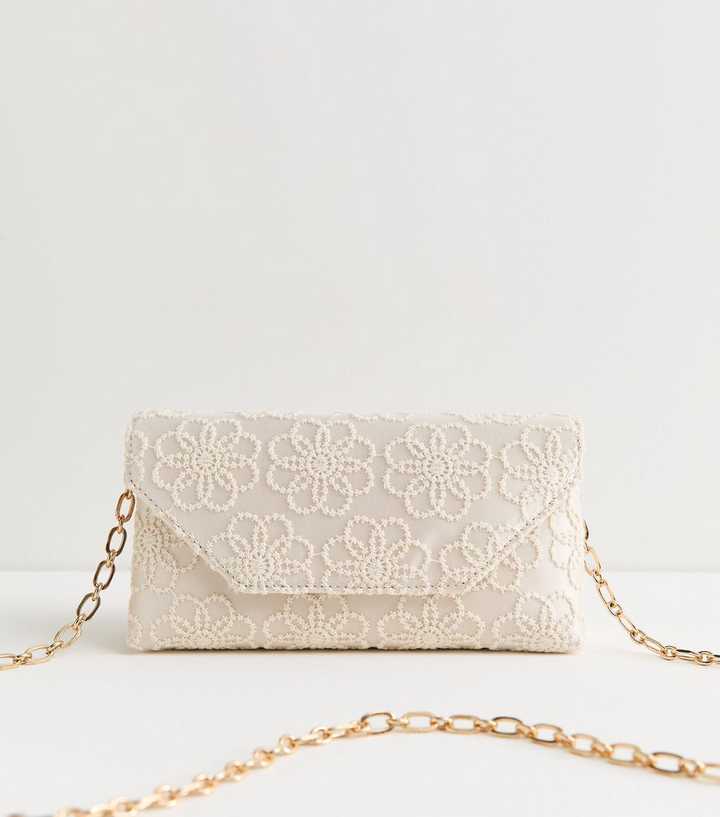 Cream Floral Chain Shoulder Bag