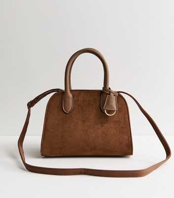 Camel Faux Suede Top Handle Bag