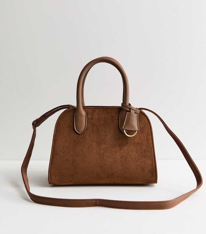 Camel Faux Suede Top Handle Bag