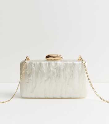 Cream Faux Pearl Box Clutch Bag