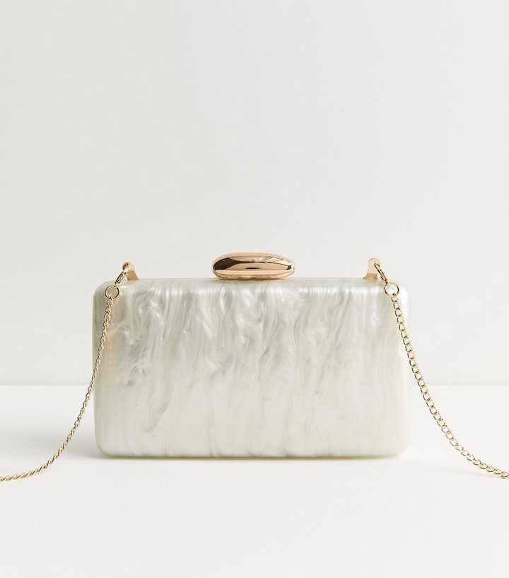 Cream Faux Pearl Box Clutch Bag