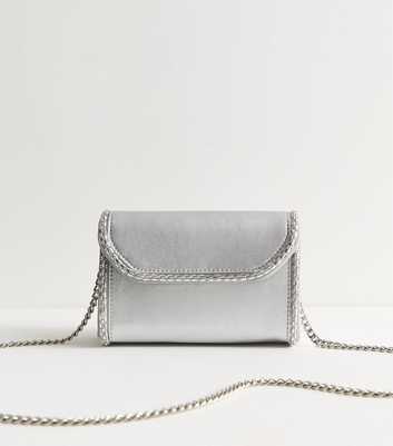 Silver Faux Leather Diamanté Gem Embellished Clutch Bag