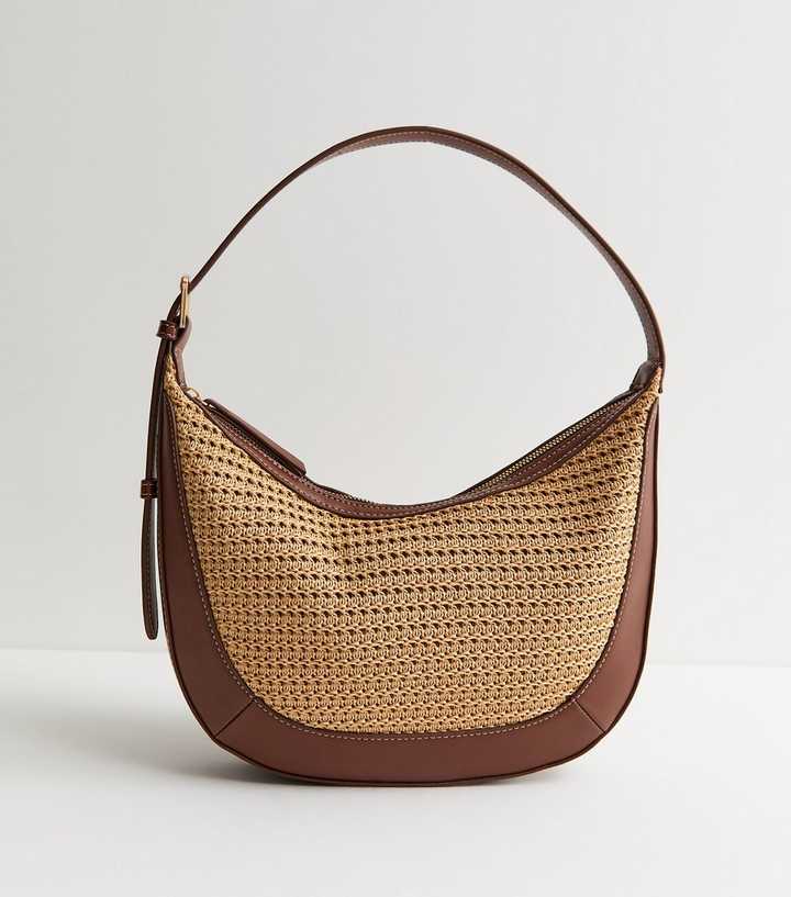 Stone Woven Faux Leather Shoulder Bag