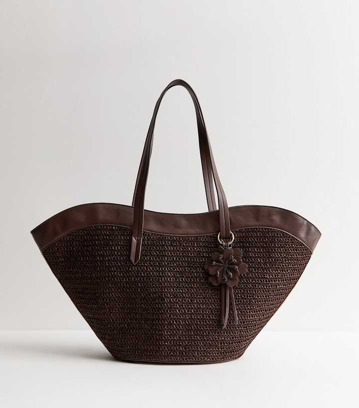 Dark Brown Curved Woven Tote Bag