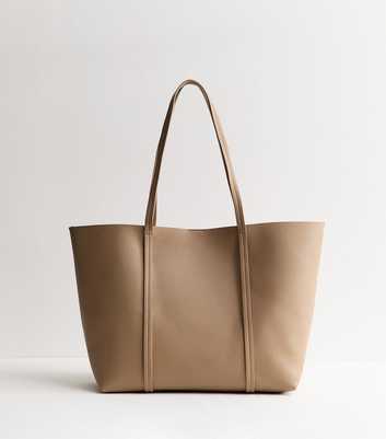 Mink Grained Faux Leather Tote Bag