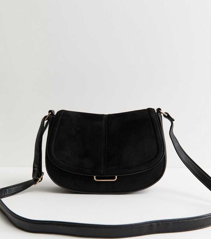 Black Faux Suede Saddle Shoulder Bag
