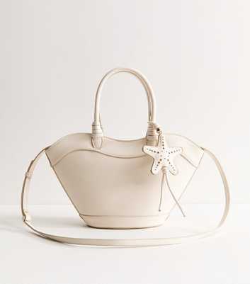 Cream Faux Leather Scoop Top Mini Tote Bag