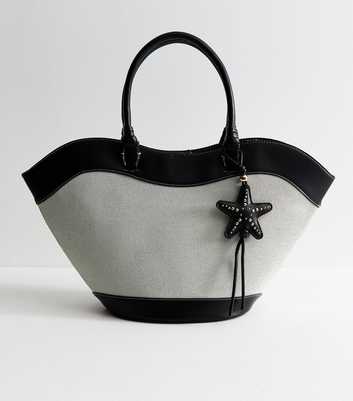 Black Scooped Top Woven Tote Bag