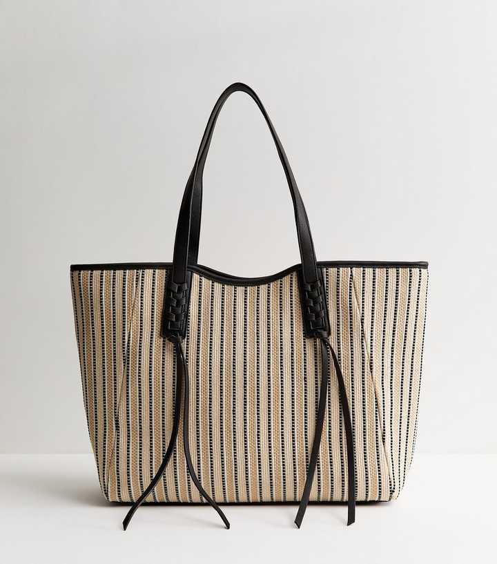 Black Striped Canvas Tote Bag