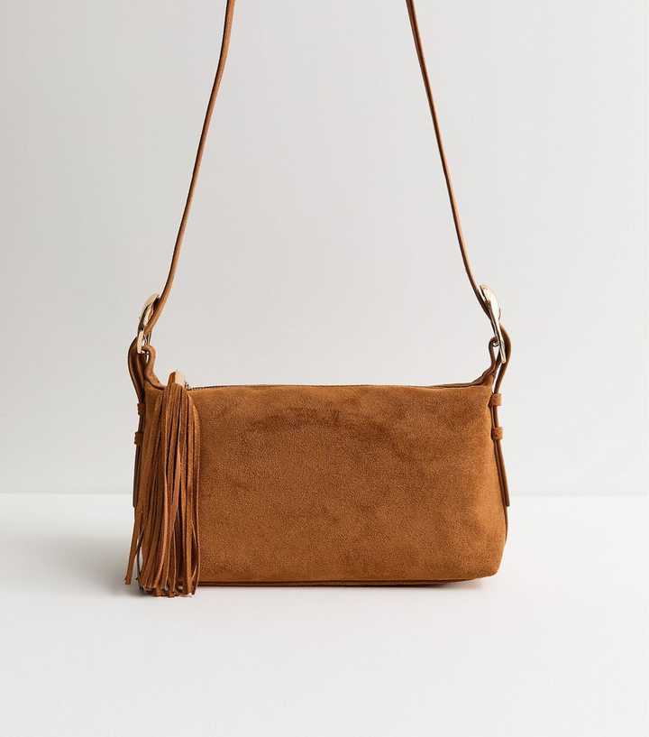 Camel Faux Suede Slouchy Crossbody Bag
