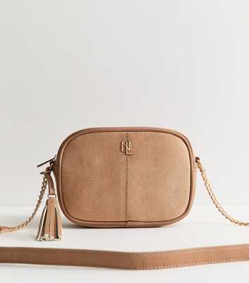 Mink Faux Suede Paneled Crossbody Bag