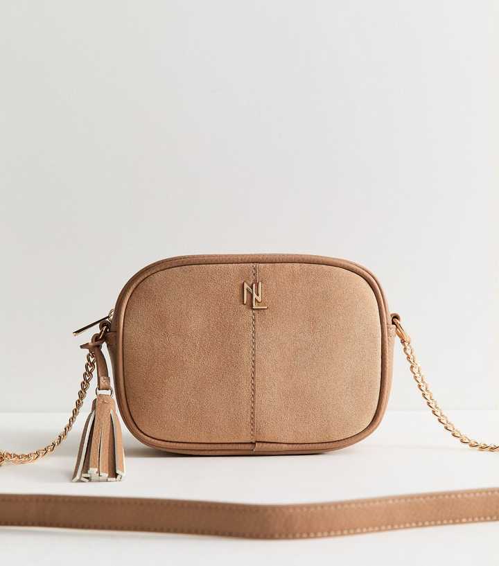 Mink Faux Suede Paneled Crossbody Bag