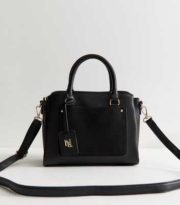 Black Faux Leather Triple Compartment Tote Bag