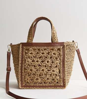 Brown Whipstitched Floral Tote