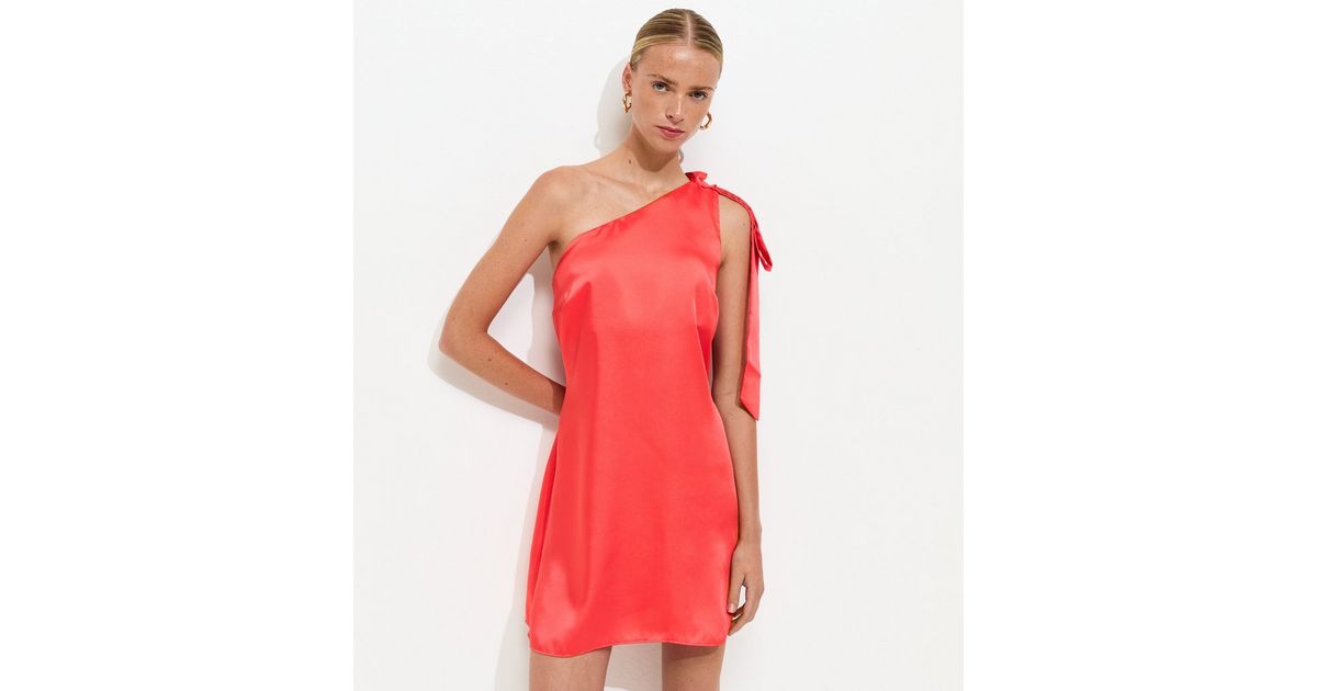 Light Coral Satin One Shoulder Mini Dress | New Look Light Coral Satin One Shoulder Mini Dress | New Look
