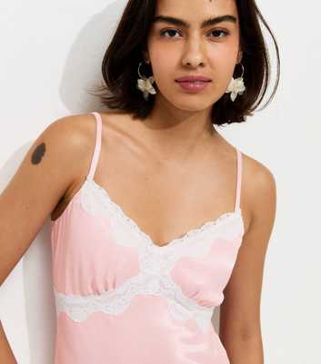 Light Pink Satin Lace Trim Midi Dress