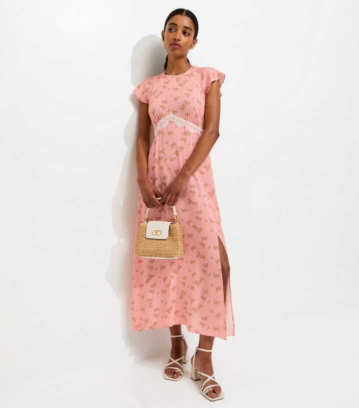 strapless open back dress Blush Pink Floral Lace Long Prom Dresses Short Sleeve Formal Dress ARD1989