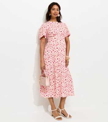 Maternity Pink Floral Print Short Sleeve Midi Dress