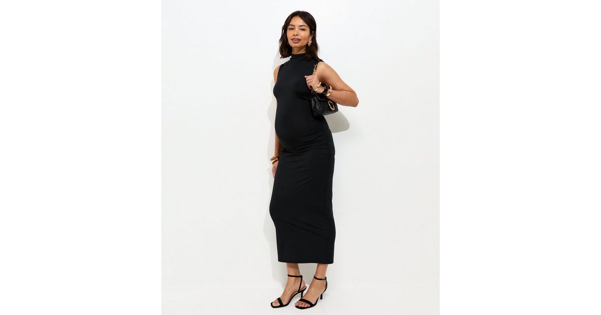 Maternity Black High Neck Midi Dress | New Look