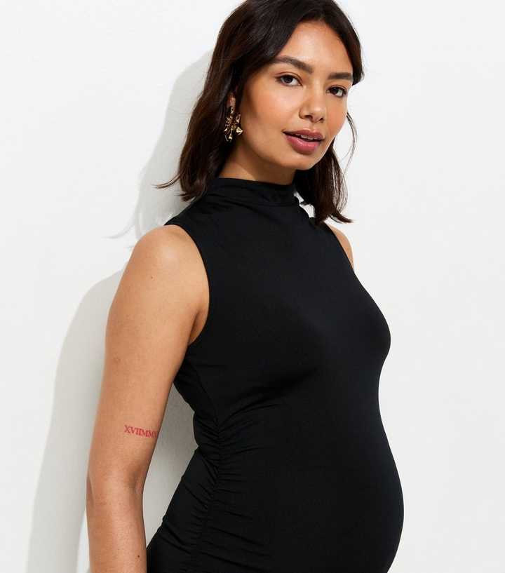 Maternity Black High Neck Midi Dress | New Look