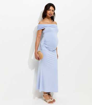Maternity Light Blue Off Shoulder Midi Dress