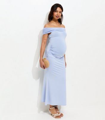 Maternity Light Blue Off Shoulder Midi Dress | New Look