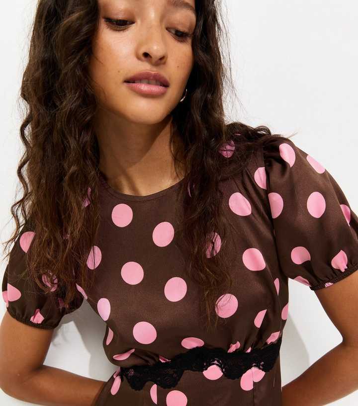 polka dress brown Satin Polka Dot Scarf Mini Dress Brown – Clothe Boutique main image 0