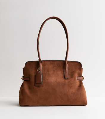 Dark Brown Faux Suede Slouchy Tote Bag