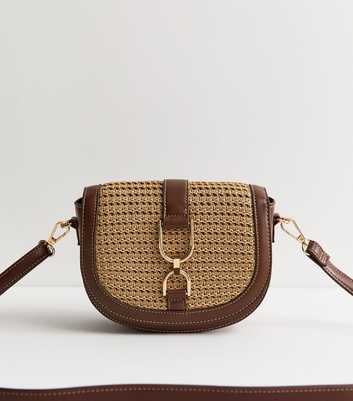 Brown Woven Front Saddle Crossbody Bag